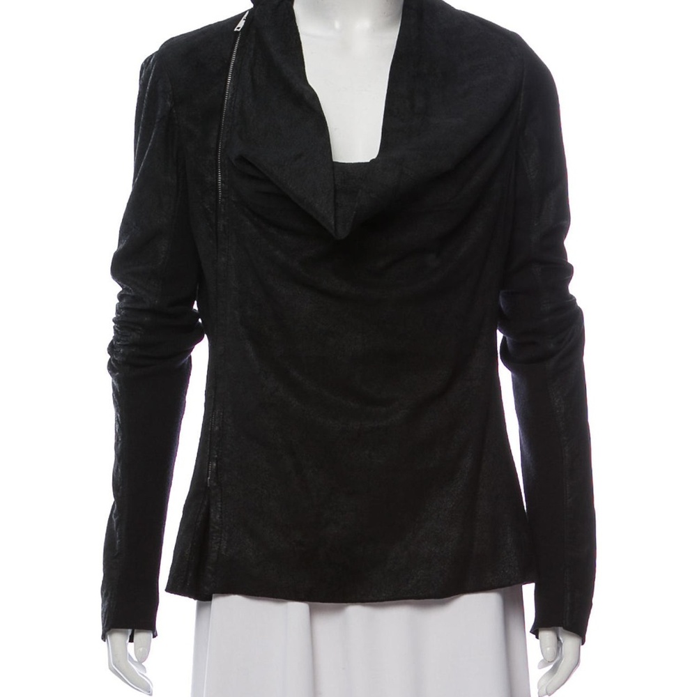 Genuine RICK OWENS Leather Cowl Neck Jacket